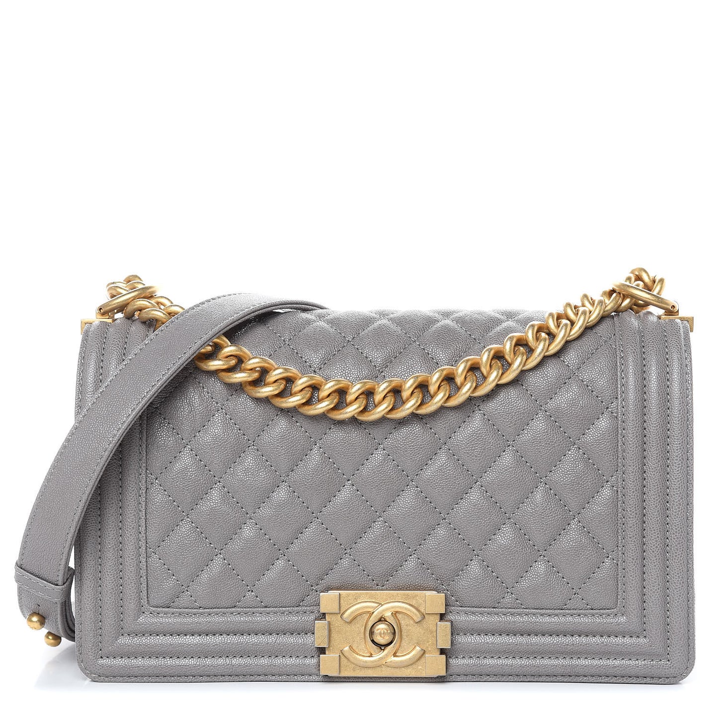 Caviar Quilted Medium Boy Flap Grey