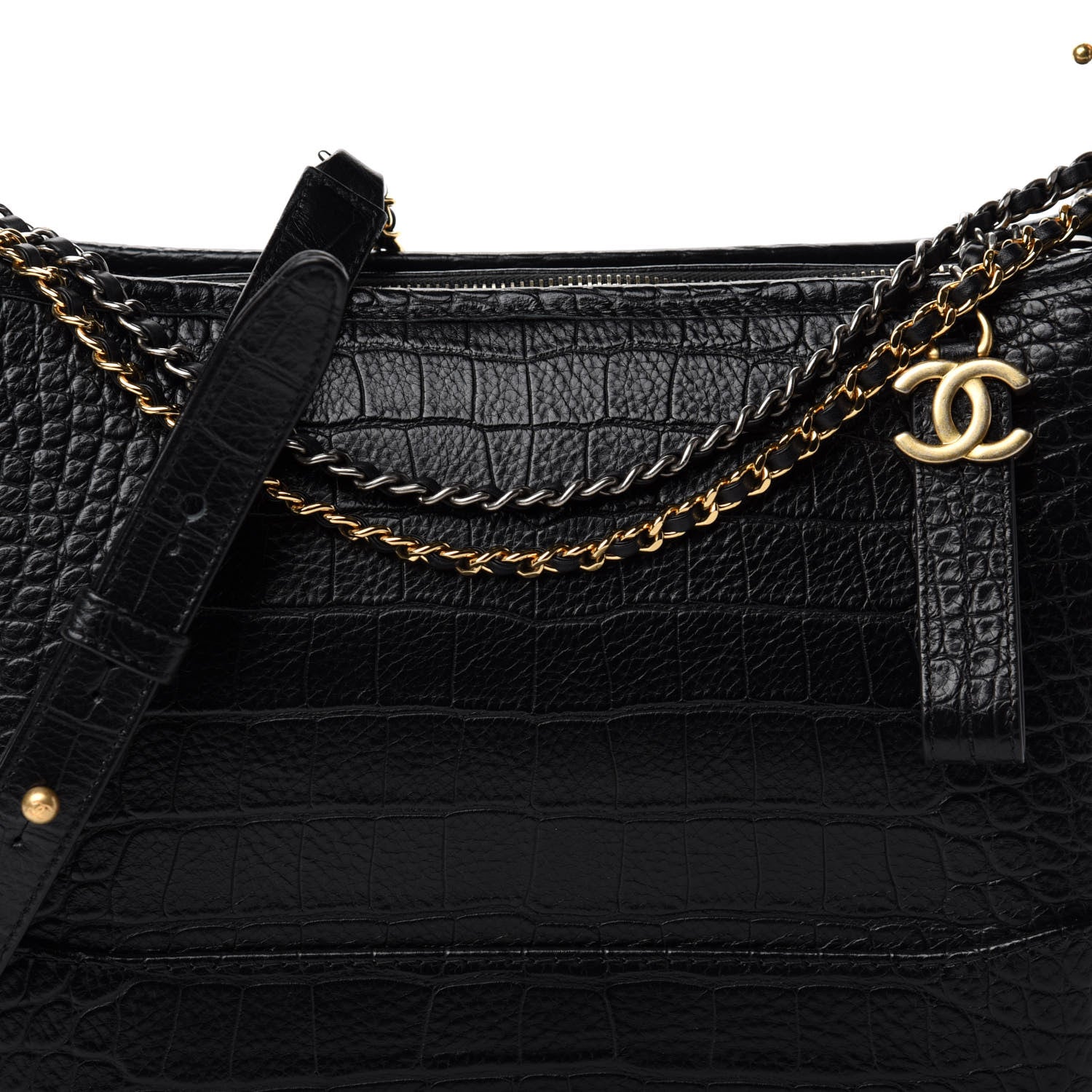 Chanel Crocodile Embossed Calfskin Medium Gabrielle Cocodile Hobo Black 12 of 12