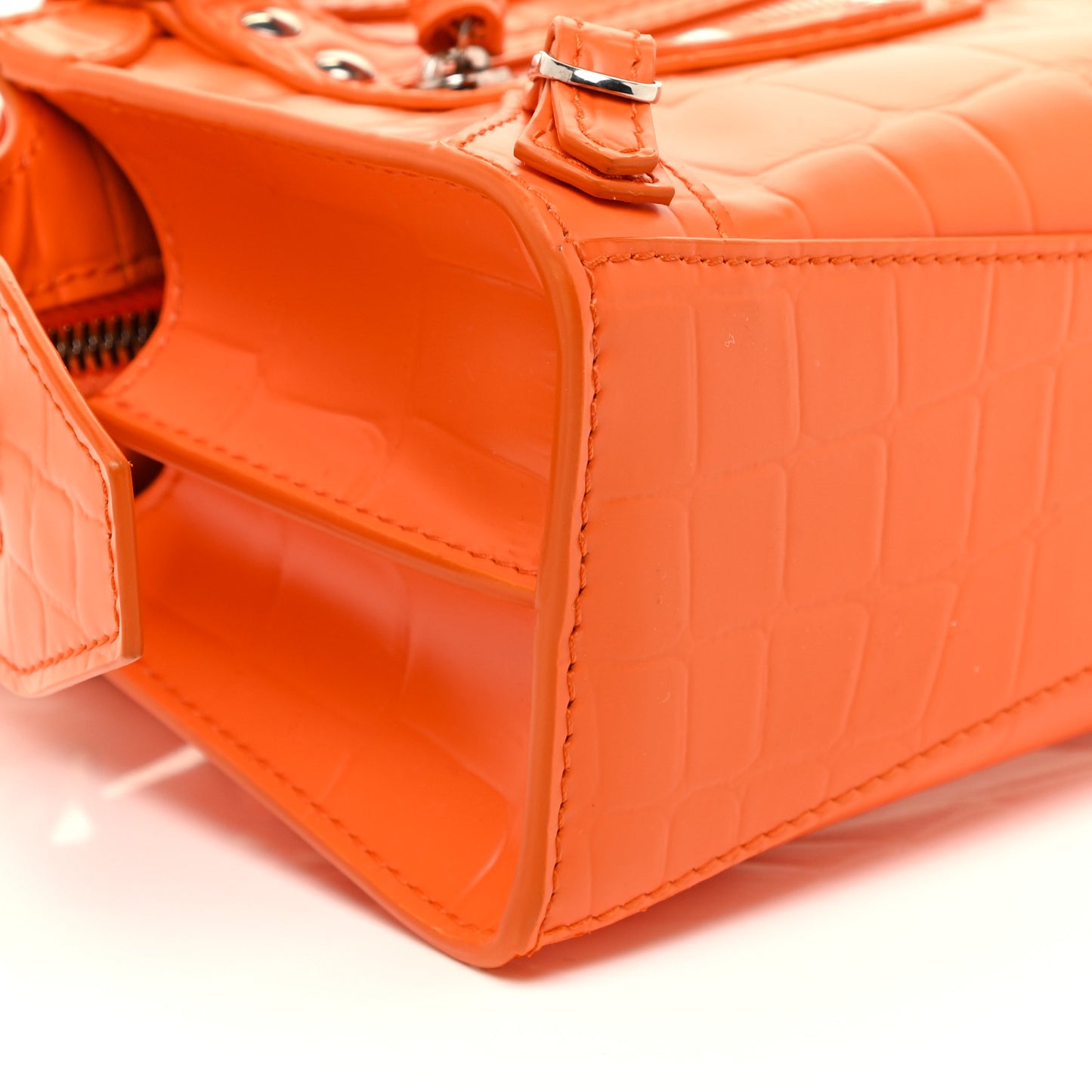 Semi Shiny Calfskin Crocodile Embossed Neo Classic Silver Hardware Nano City Crossbody Orange