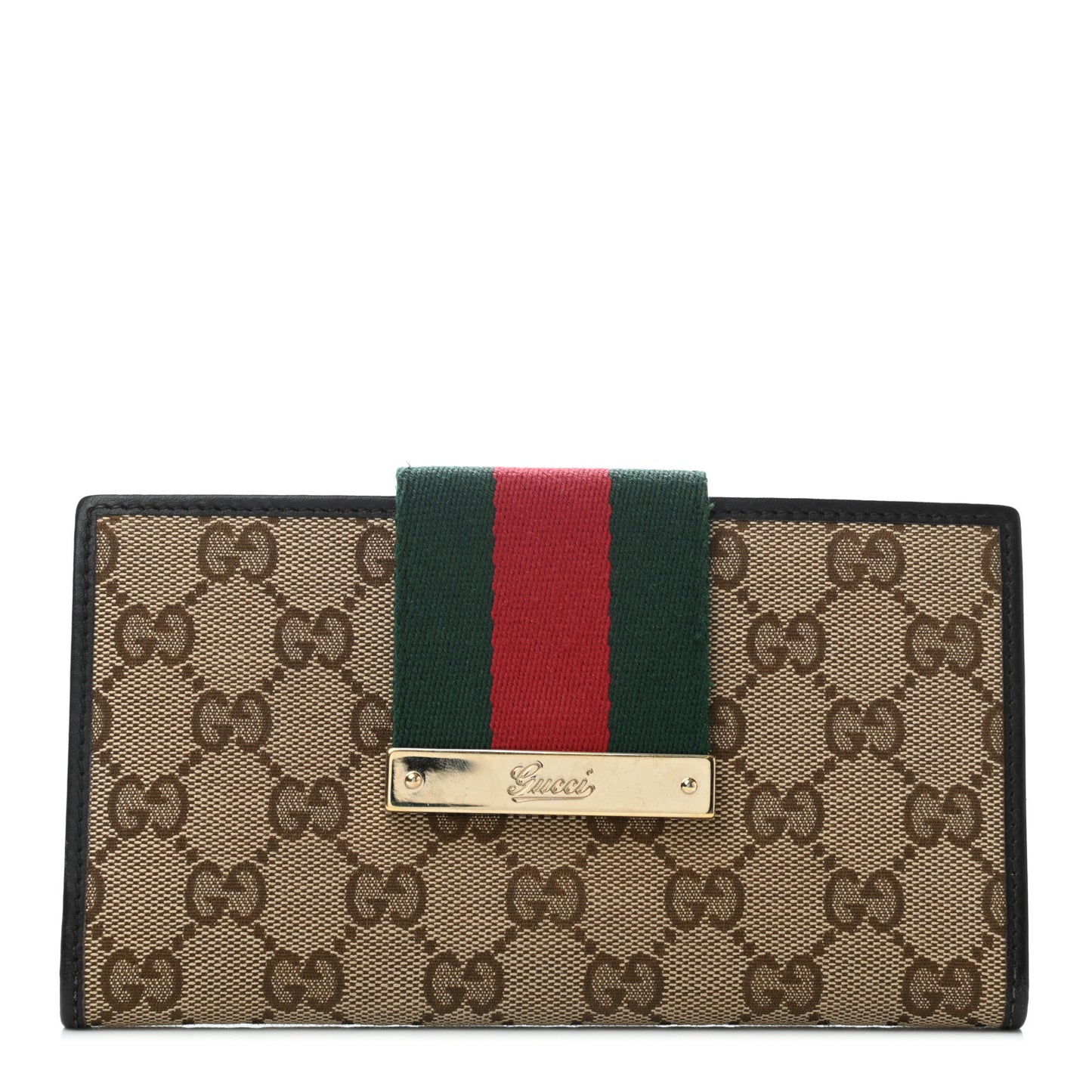 Monogram Calfskin Ladies Web Continental Wallet Beige Ebony Cocoa