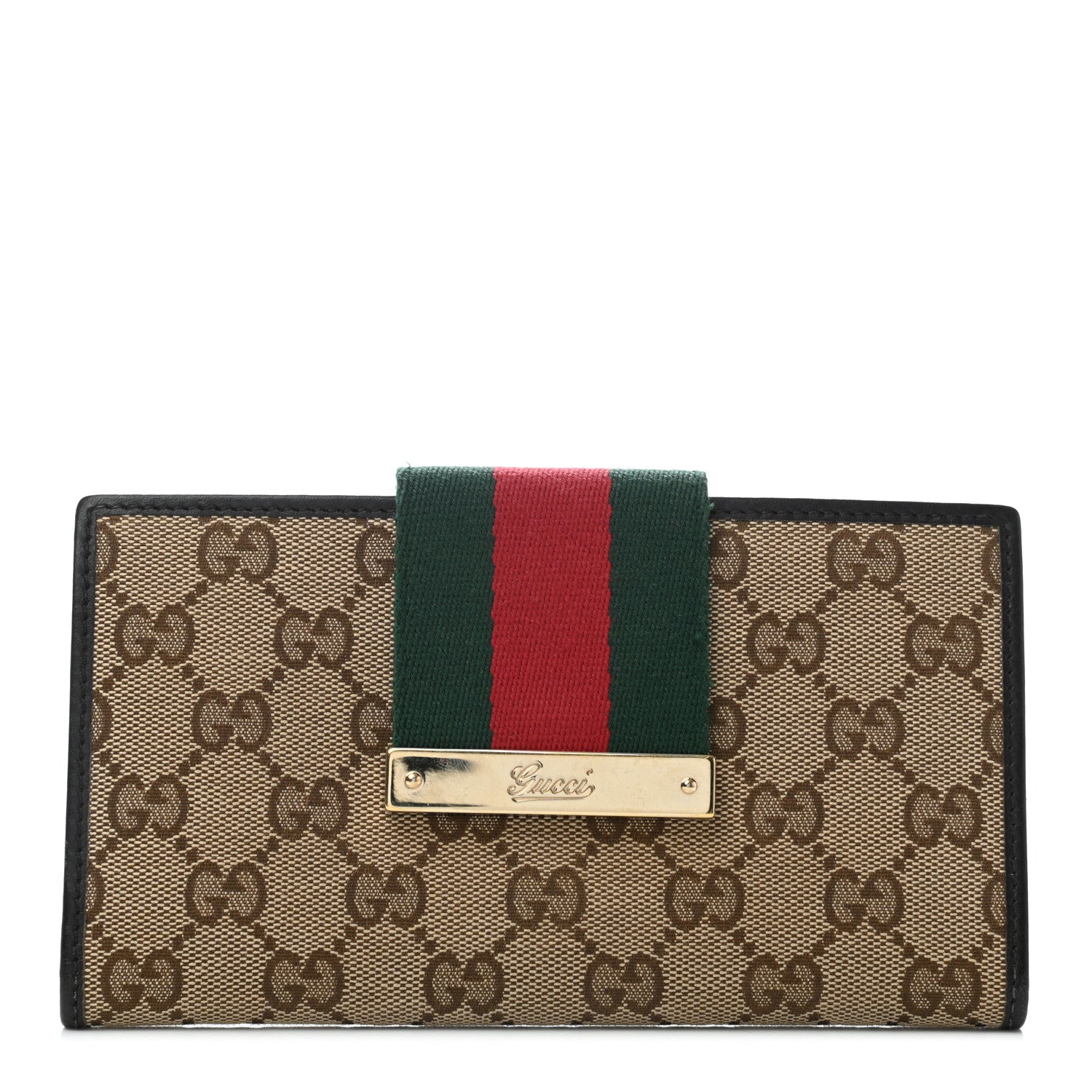 Gucci Monogram Calfskin Ladies Web Continental Wallet Beige Ebony Cocoa 1 of 7