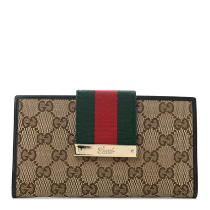 Gucci Monogram Calfskin Ladies Web Continental Wallet Beige Ebony Cocoa 1 of 7