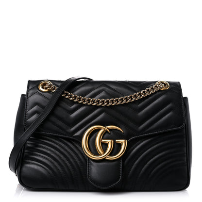 Gucci Calfskin Matelasse Medium GG Marmont Shoulder Bag Black 1 of 15