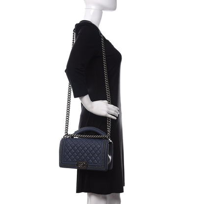 Chanel Calfskin Quilted Medium Top Handle Boy Flap Navy 2 of 10