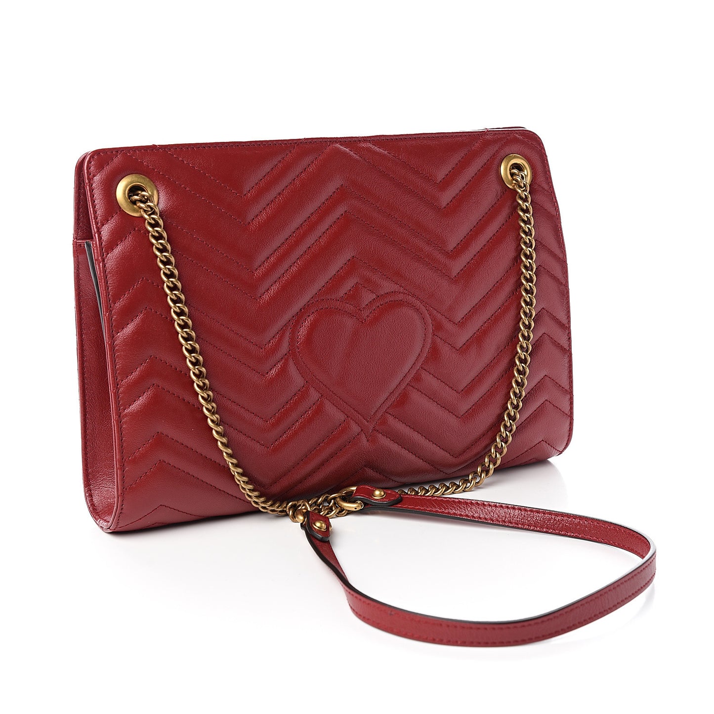 Azalea Calfskin Matelasse Heart Medium GG Marmont Slim Shoulder Bag Romantic Cerise