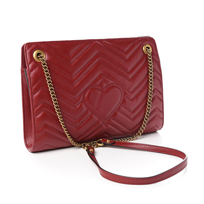 Gucci Azalea Calfskin Matelasse Heart Medium GG Marmont Slim Shoulder Bag Romantic Cerise 2 of 9