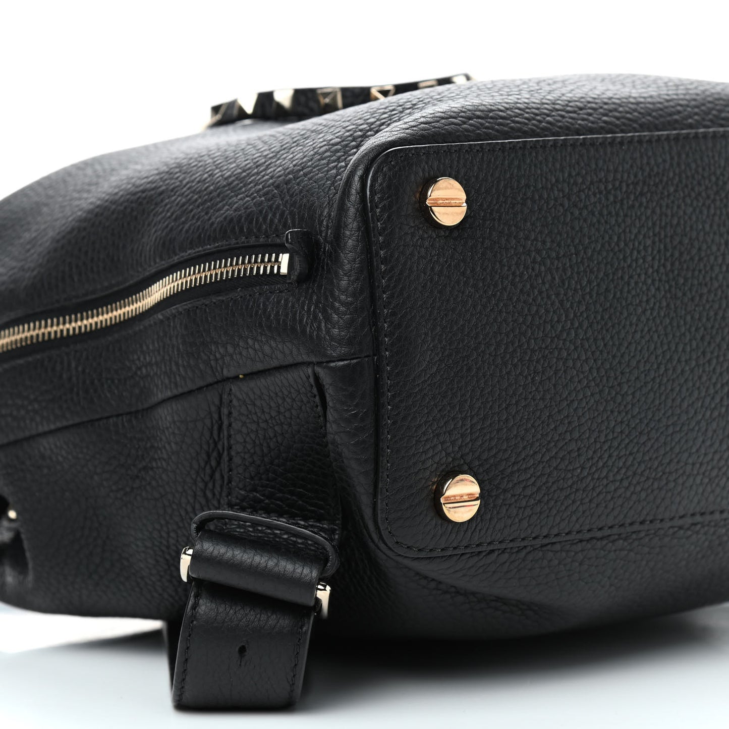 Pebbled Calfskin Rockstud Drawstring Backpack Black