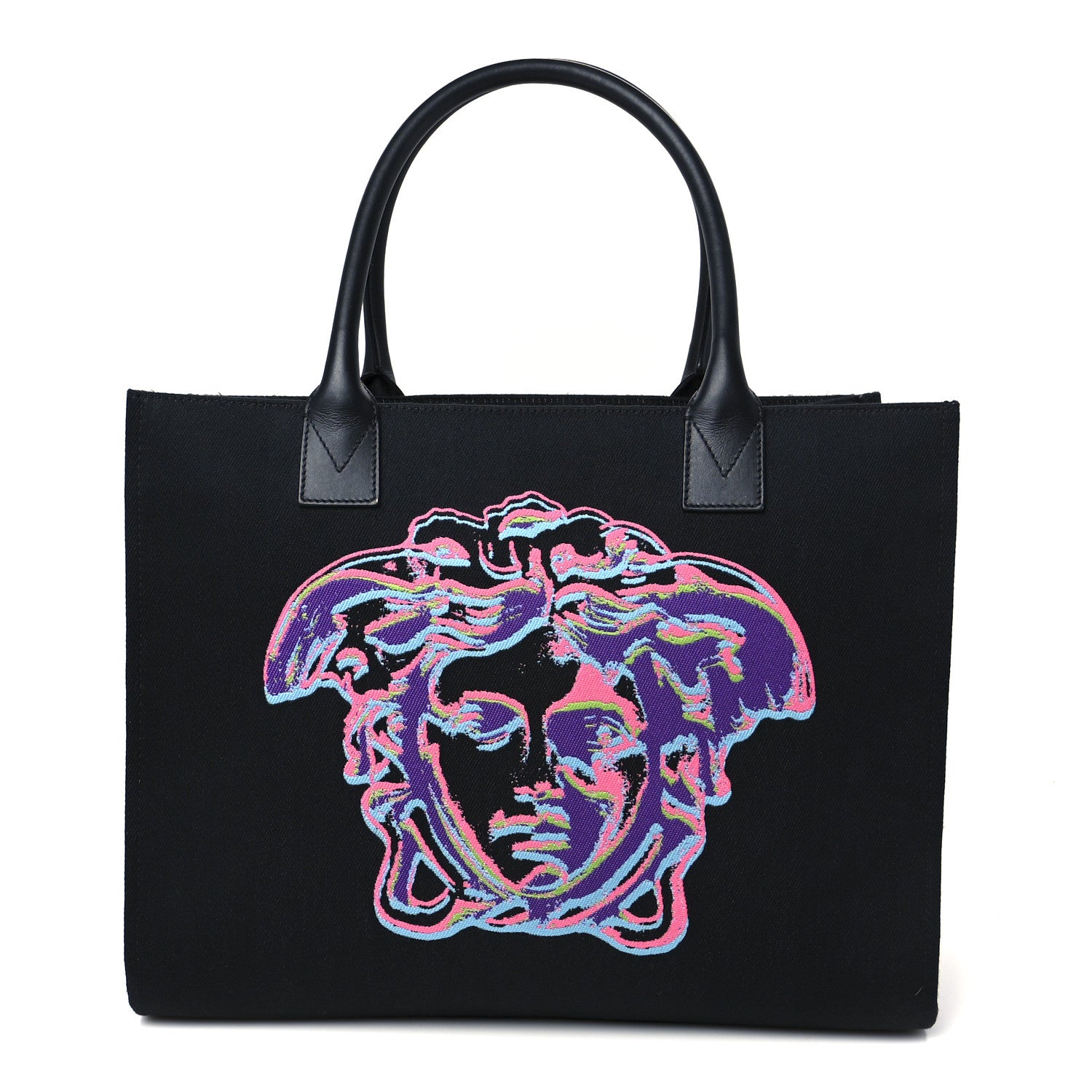 Versace Canvas Calfskin Large Medusa Pop Cabas Tote Black 1 of 11