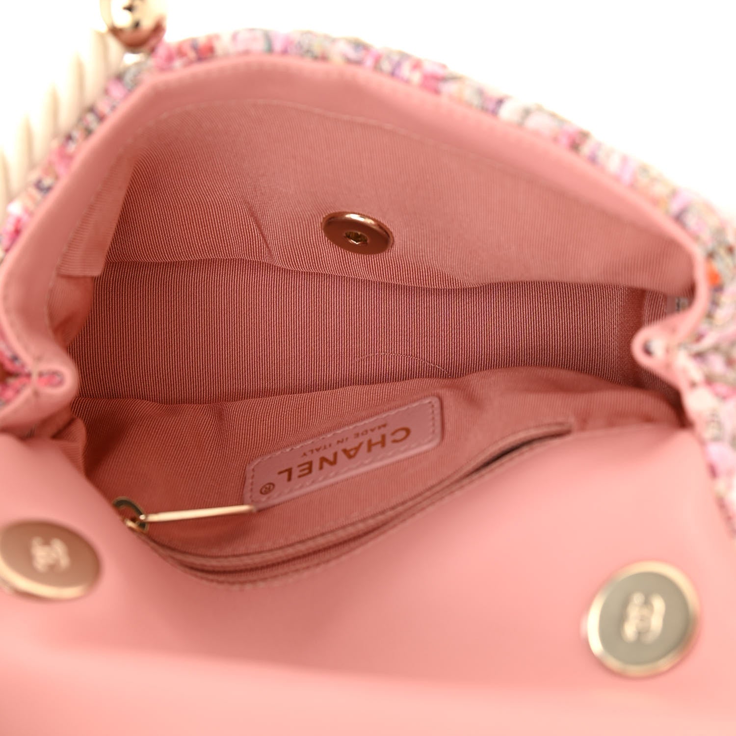 Chanel Tweed Mini Pearl Handle Flap Pink Beige Orange Ecru 5 of 11