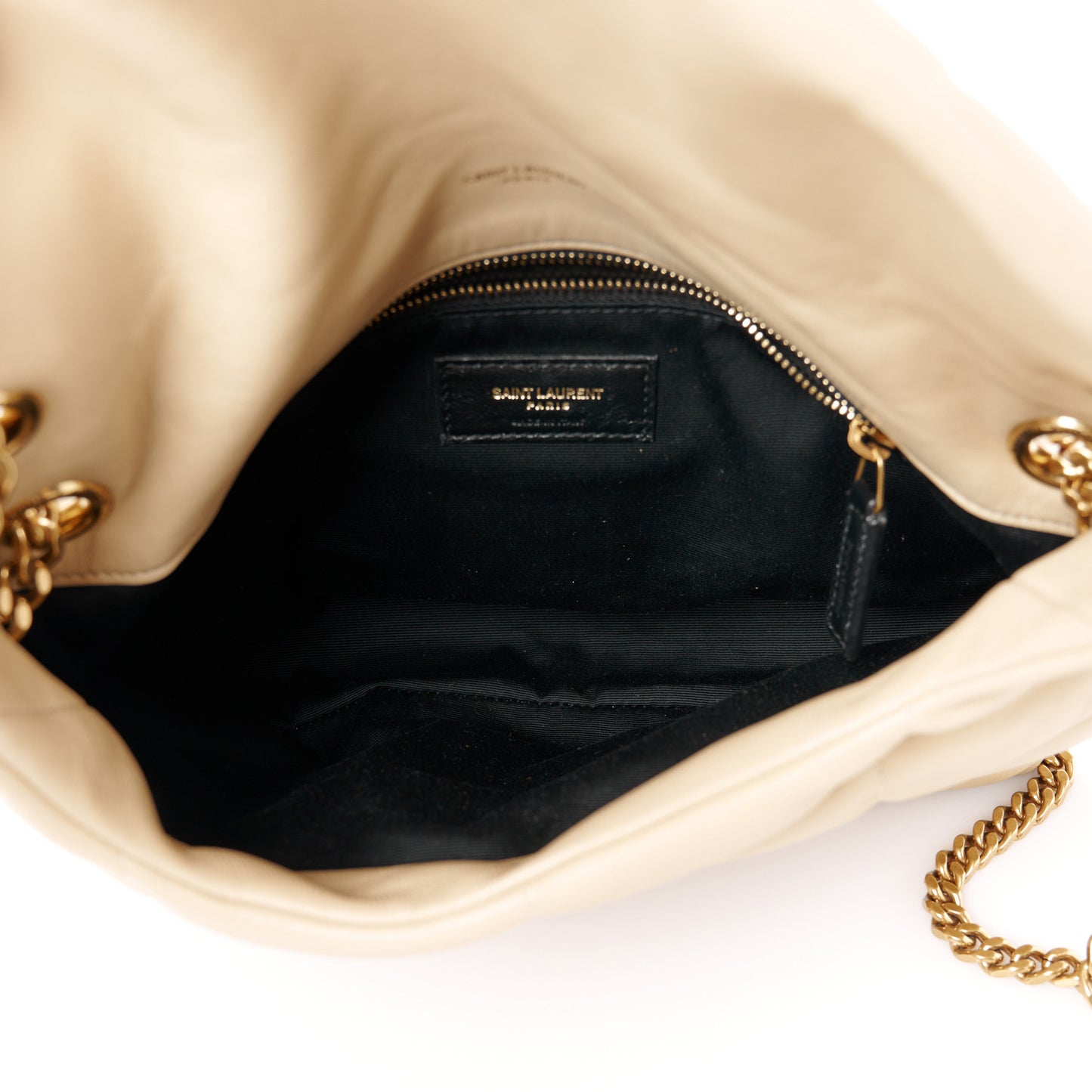 Lambskin Quilted Small Loulou Puffer Monogram Chain Satchel Dark Beige