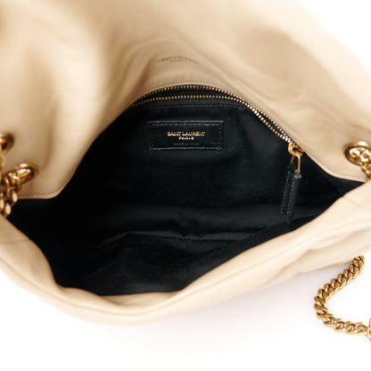 Saint Laurent Lambskin Quilted Small Loulou Puffer Monogram Chain Satchel Dark Beige 5 of 11