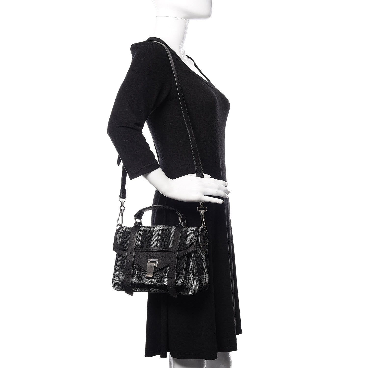 Proenza Schouler Jacquard Plaid Tiny PS1 Satchel Black White 2 of 10