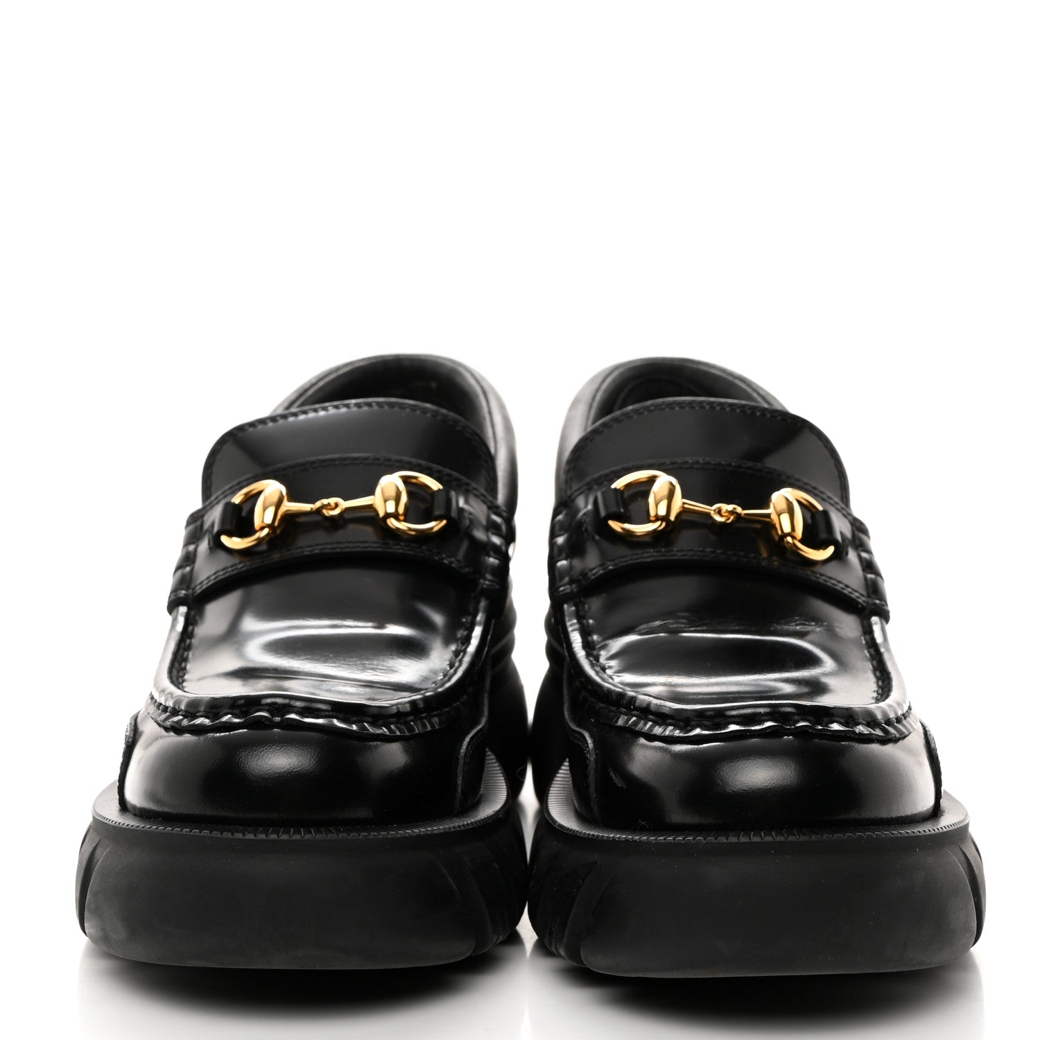 Gucci Magnum Calfskin Nappa Samoa Womens Horsebit Platform Chunky Lug Sole 40mm Loafers 38 Black 2 of 11