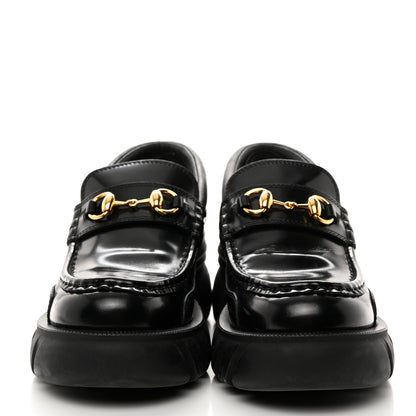 Gucci Magnum Calfskin Nappa Samoa Womens Horsebit Platform Chunky Lug Sole 40mm Loafers 38 Black 2 of 11