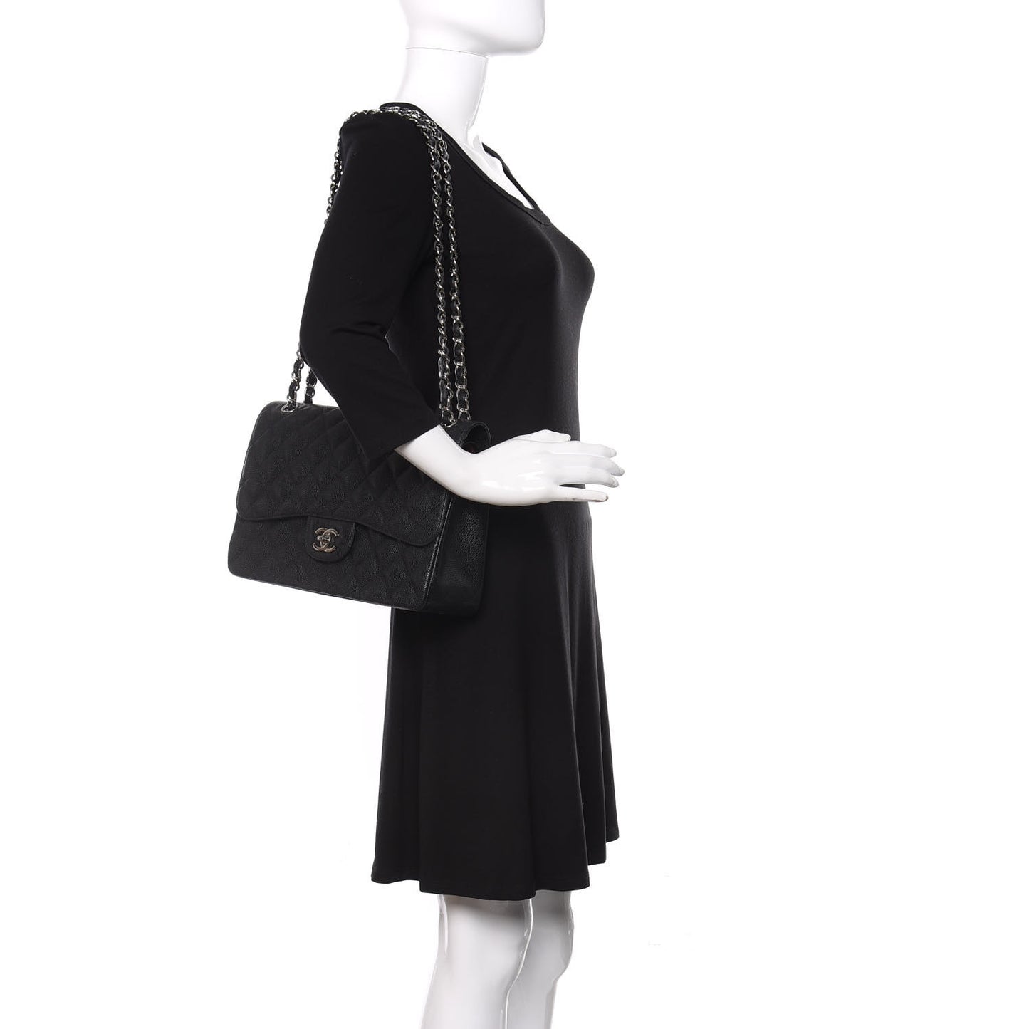 Caviar Quilted Jumbo Double Flap Black