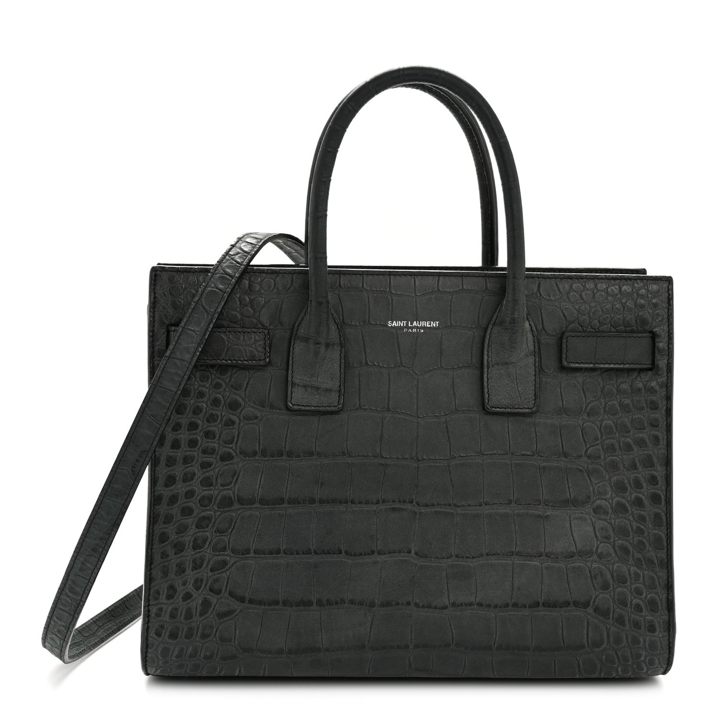 Calfskin Crocodile Embossed Baby Sac de Jour Dusty Black