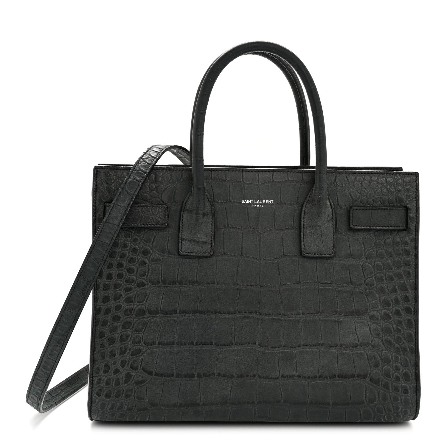 Saint Laurent Calfskin Crocodile Embossed Baby Sac de Jour Dusty Black 1 of 12