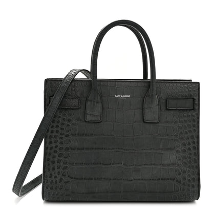 Saint Laurent Calfskin Crocodile Embossed Baby Sac de Jour Dusty Black 1 of 12
