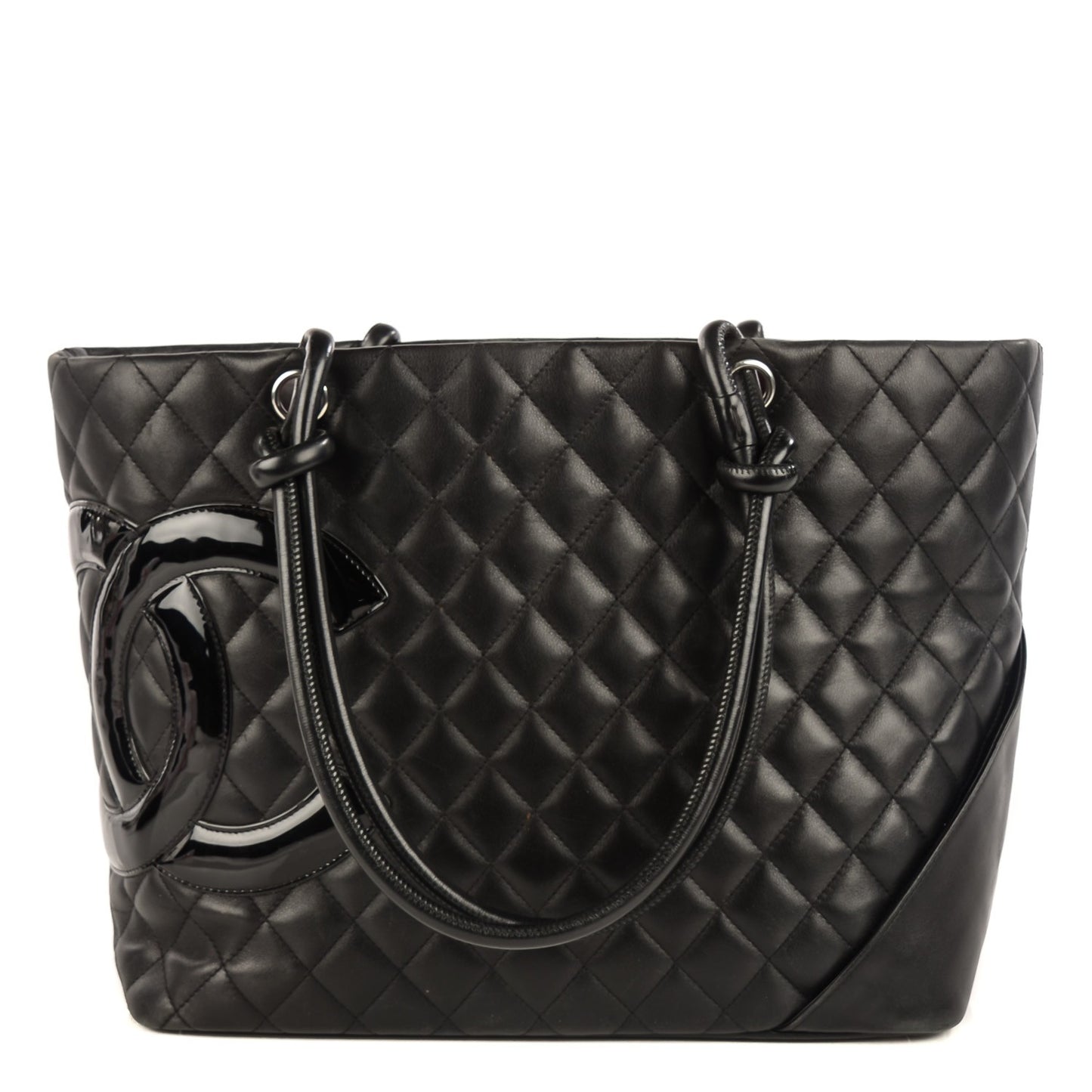 Calfskin Quilted Large Cambon Tote Black
