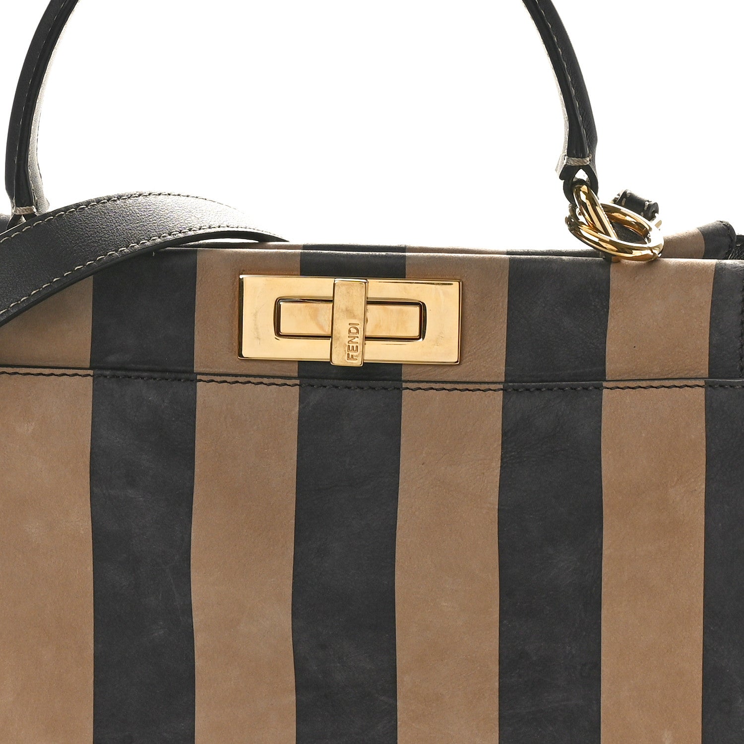 Fendi Vitello Nabuk Seta Pequin Medium Peekaboo Iconic Satchel Tobacco Moro Ebano 8 of 11