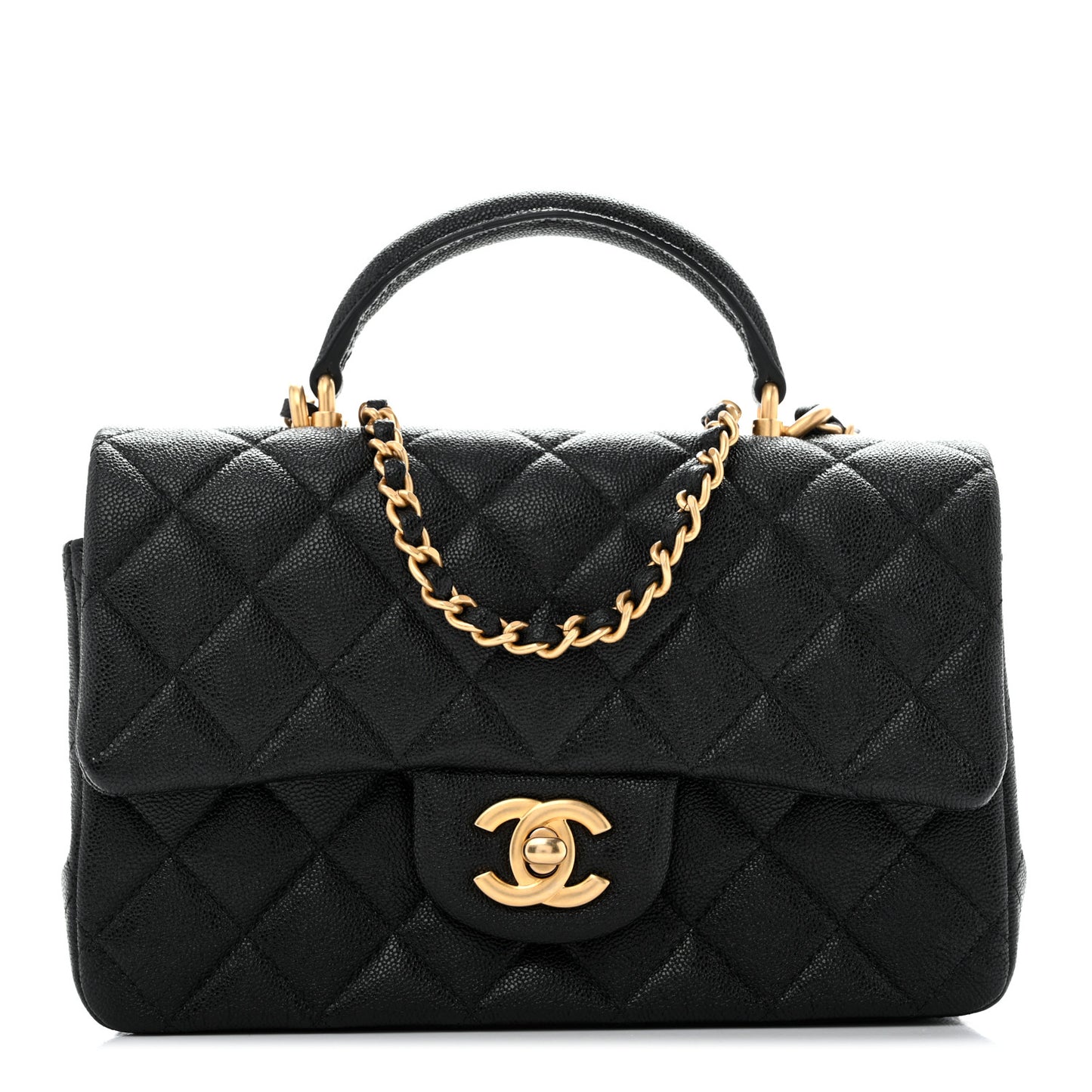 Caviar Quilted Mini Top Handle Rectangular Flap Black