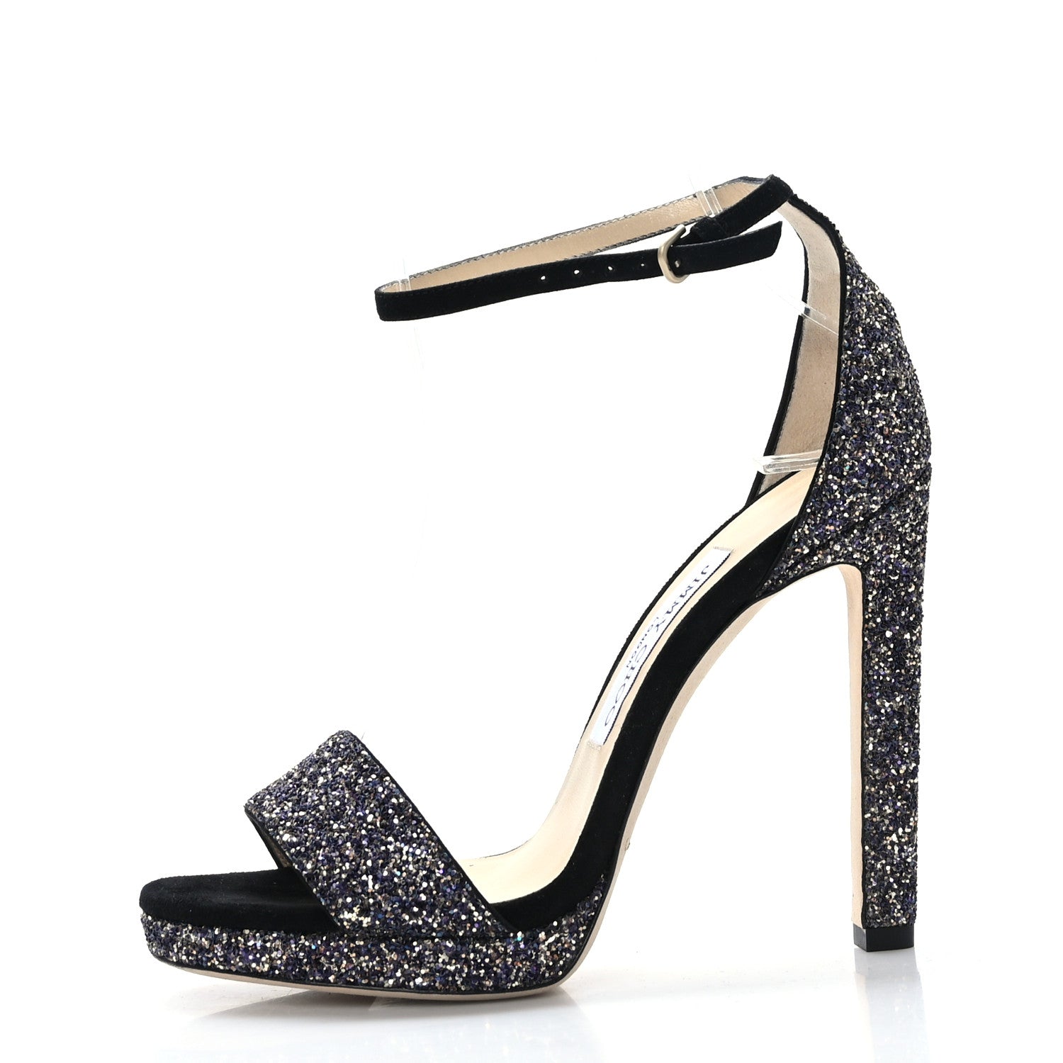 Jimmy Choo Dusty Glitter Misty 120 Sandals 35.5 Twilight Black 1 of 7