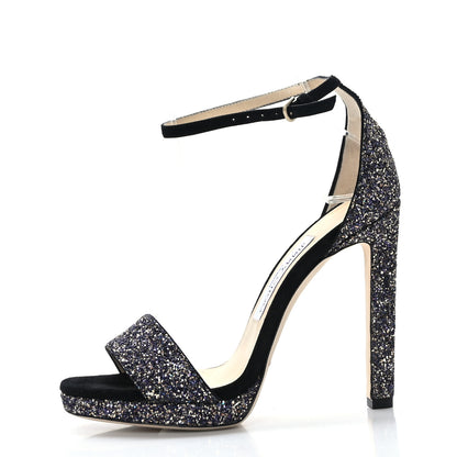 Jimmy Choo Dusty Glitter Misty 120 Sandals 35.5 Twilight Black 1 of 7