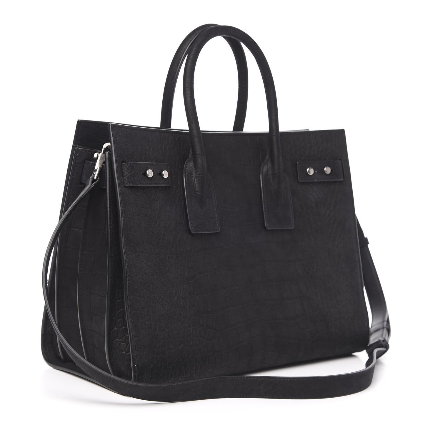 Crocodile Embossed Suede Small Supple Sac de Jour Black