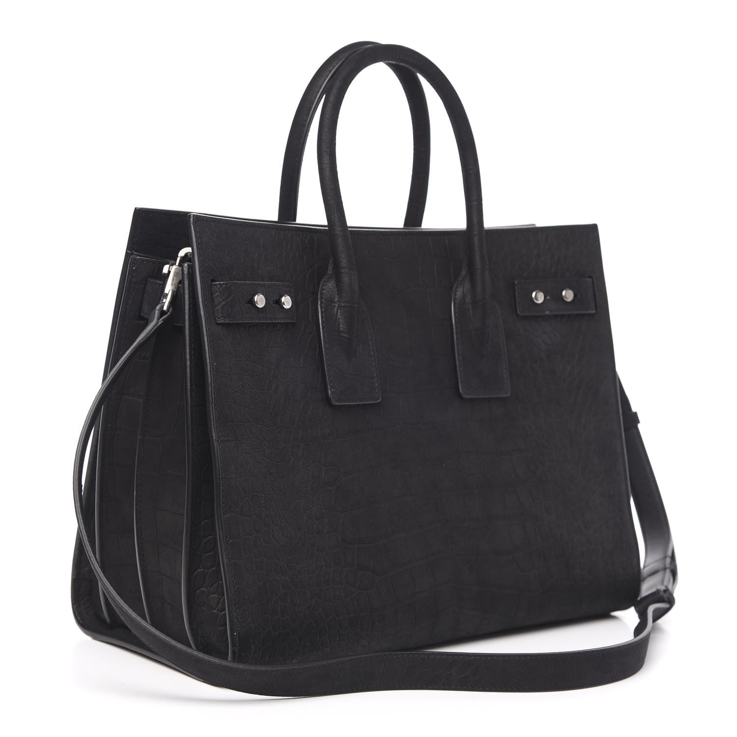 Saint Laurent Crocodile Embossed Suede Small Supple Sac de Jour Black 3 of 8