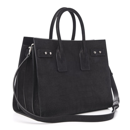 Saint Laurent Crocodile Embossed Suede Small Supple Sac de Jour Black 3 of 8