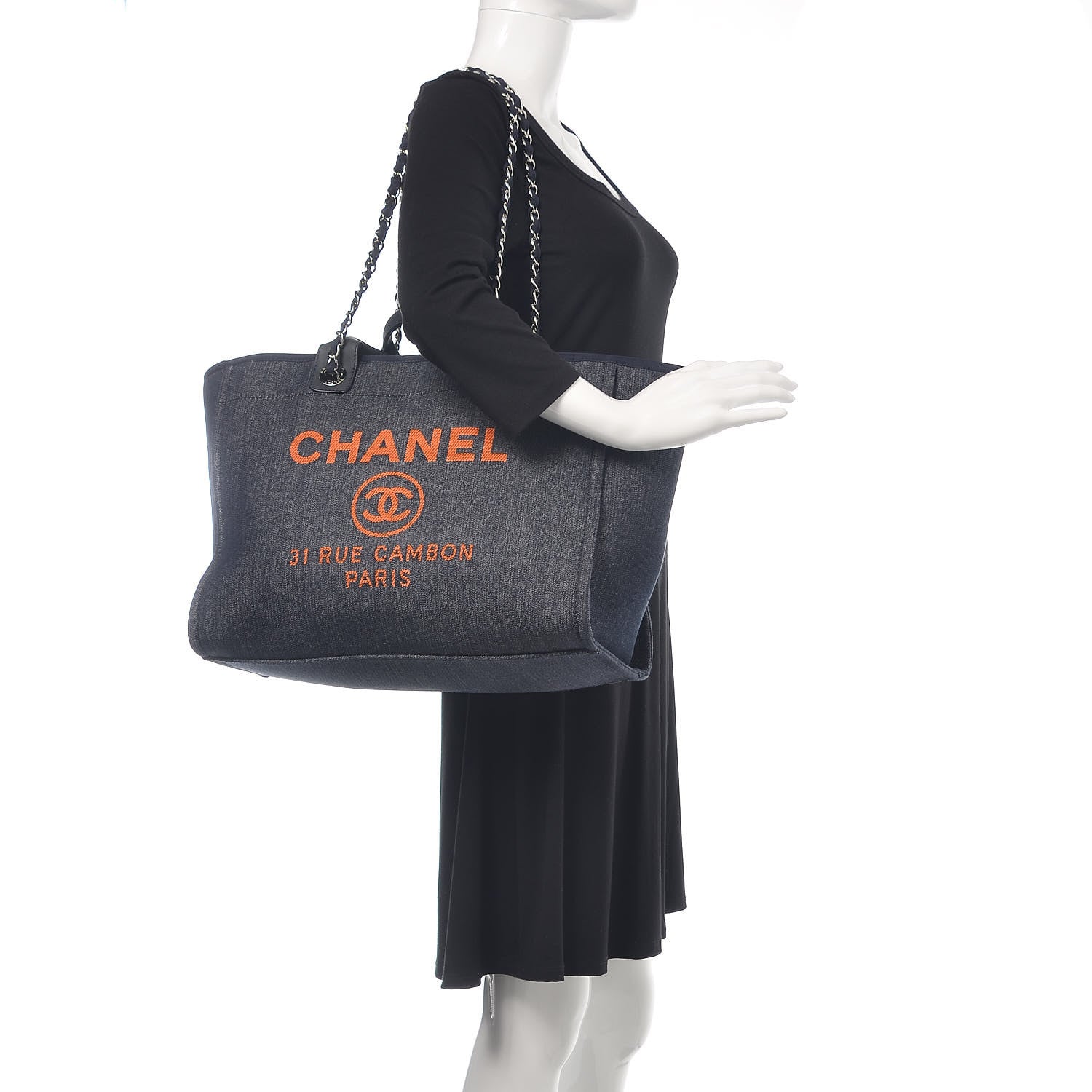 Chanel Denim Large Deauville Tote Blue Orange 2 of 16