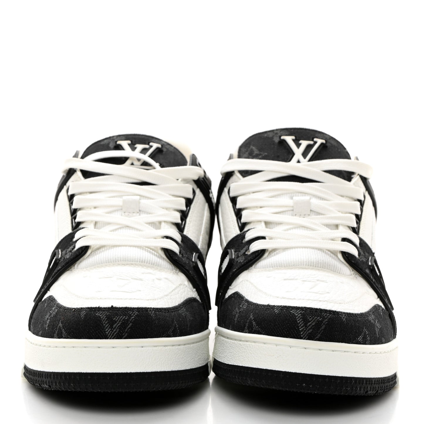 Calfskin Monogram Denim Mens LV Trainer Sneakers 9 Black