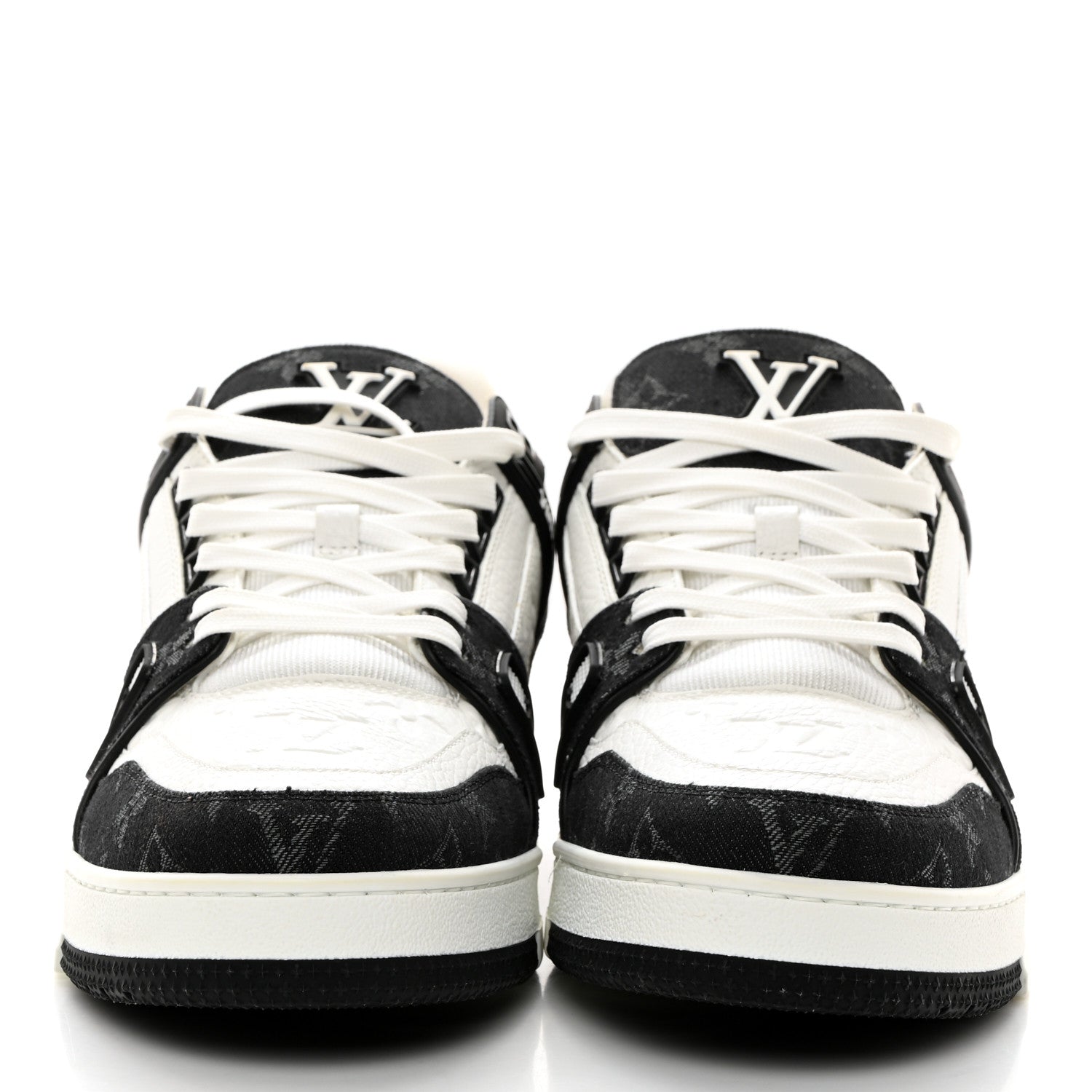 Louis Vuitton Calfskin Monogram Denim Mens LV Trainer Sneakers 9 Black 2 of 10