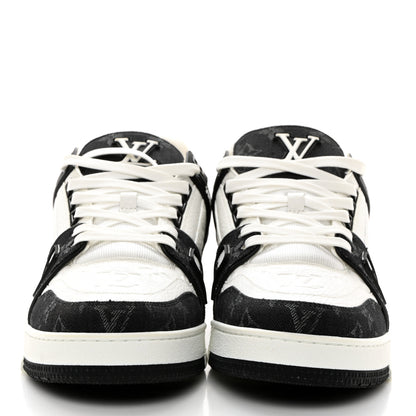 Louis Vuitton Calfskin Monogram Denim Mens LV Trainer Sneakers 9 Black 2 of 10