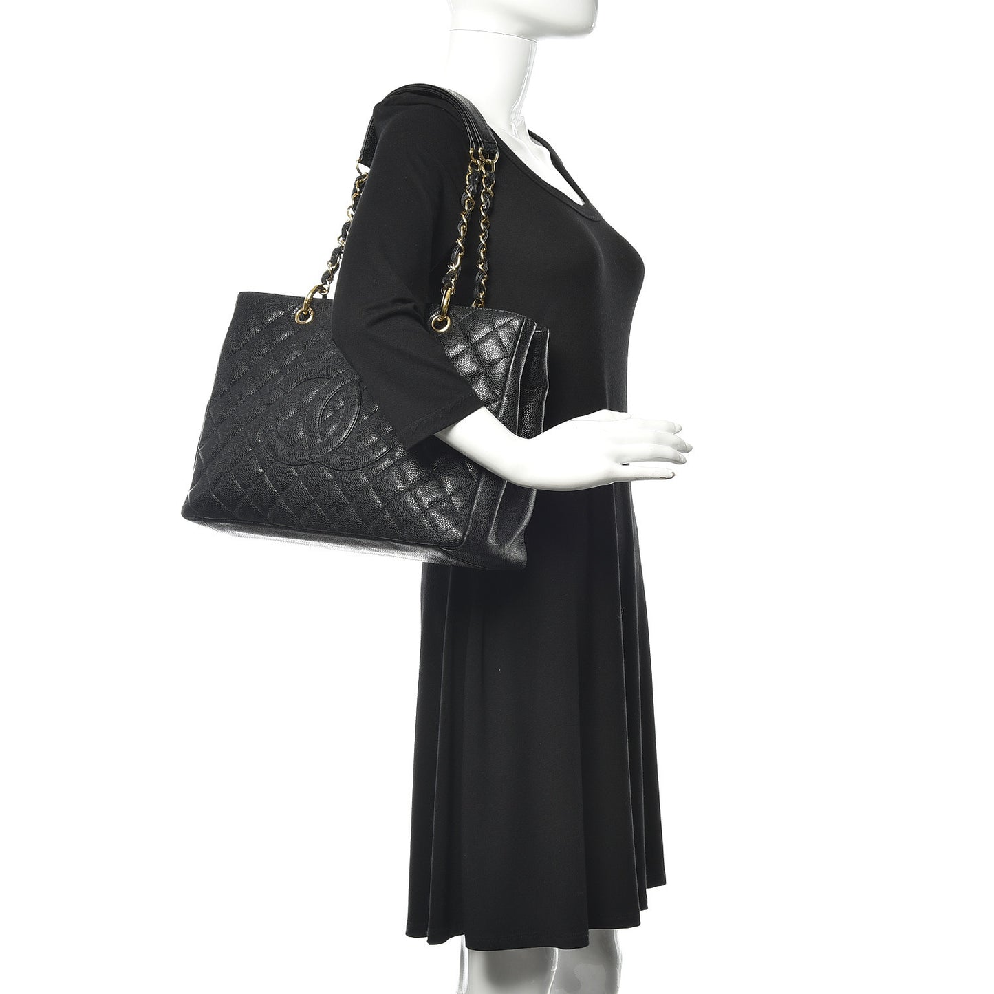 Caviar Quilted Grand Shopping Tote GST Black