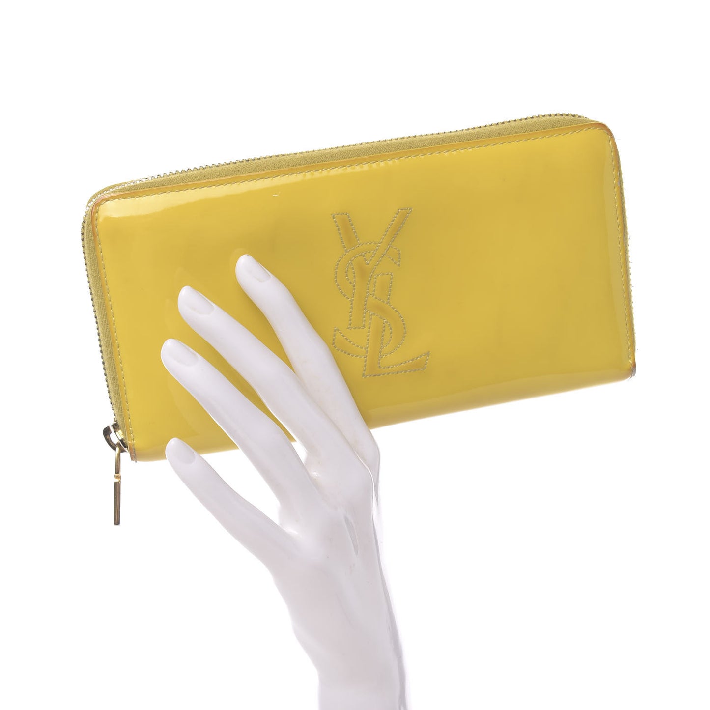 Patent Calfskin Belle De Jour Zip Around Wallet Yellow