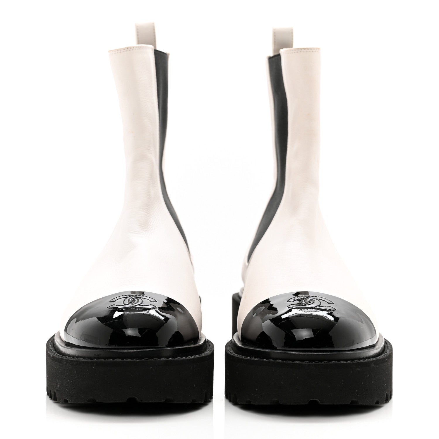 Chanel Patent Calfskin Cap Toe CC Ankle Boots 39 White Black 2 of 9