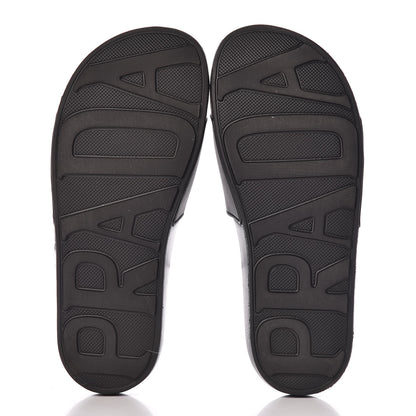 Prada Rubber Logo Pool Slide Sandals 37 Black Rosa 7 of 9