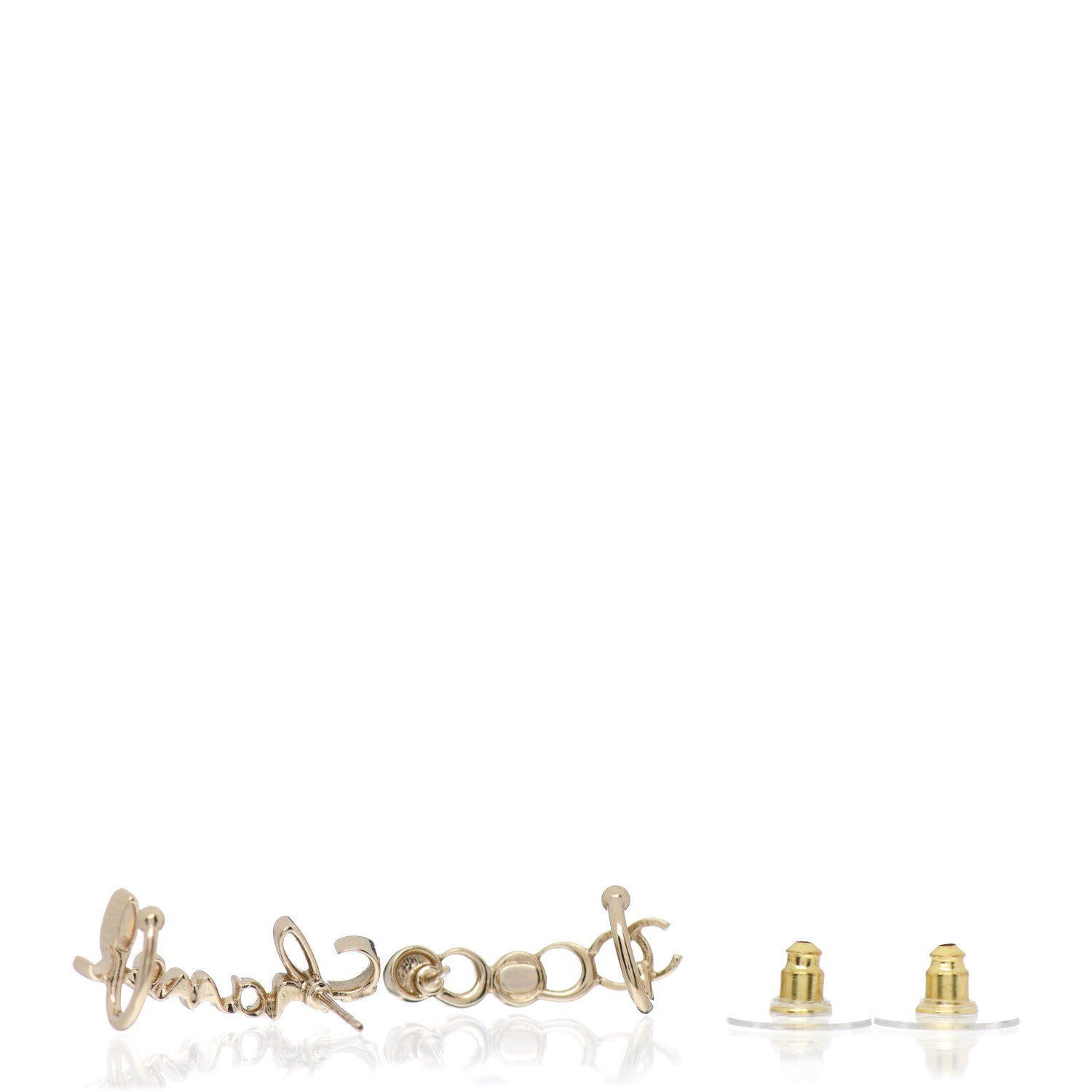 Chanel Metal Crystal Coco Script CC Climber Earrings Gold 3 of 5