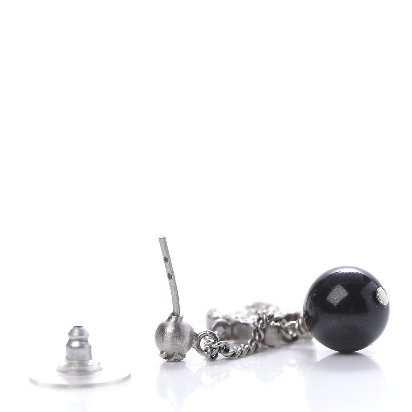 Crystal Pearl CC Dangle Earrings Silver Black