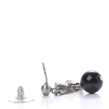 Chanel Crystal Pearl CC Dangle Earrings Silver Black 5 of 5