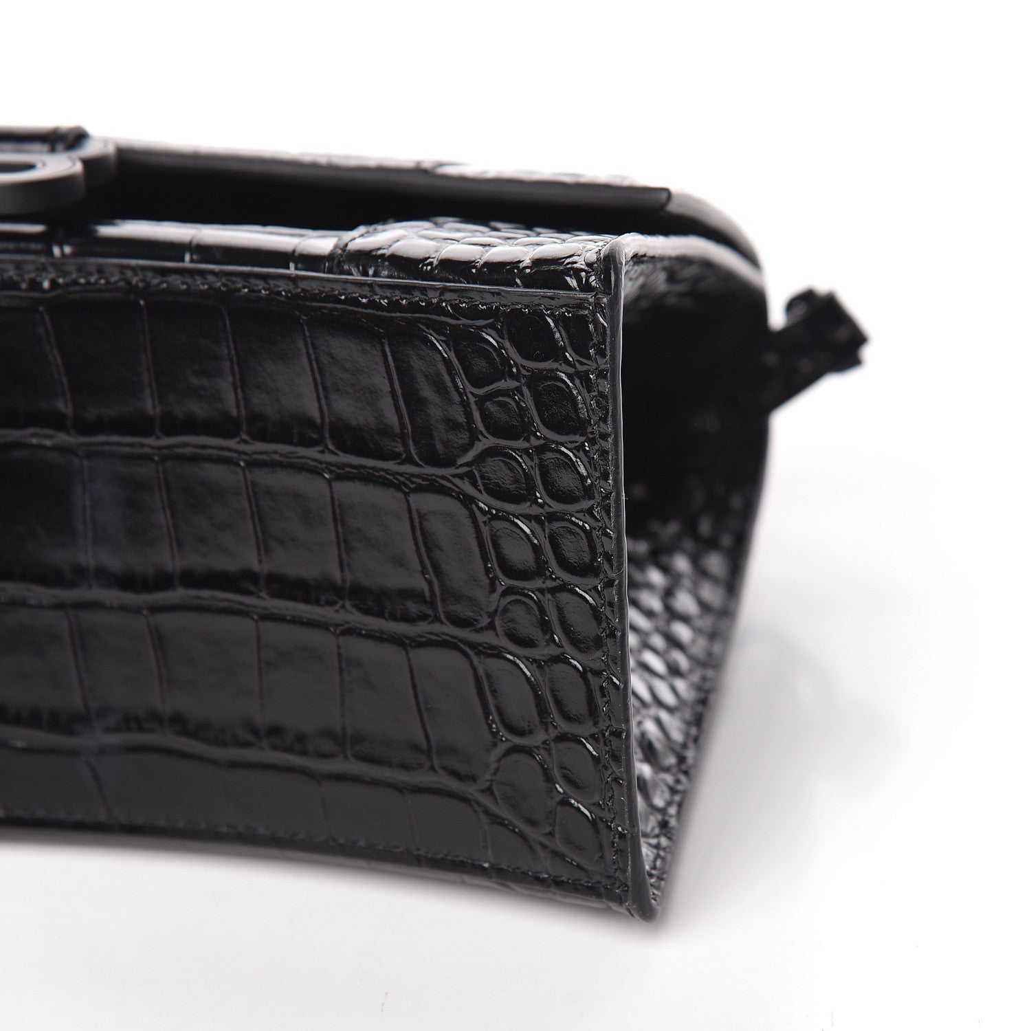 Balenciaga Shiny Calfskin Monochrome Crocodile Embossed Small Hourglass Top Handle Bag Black 6 of 10