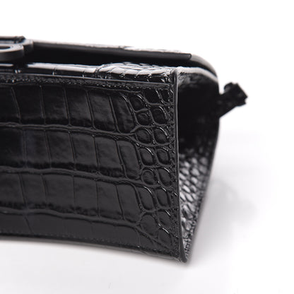 Balenciaga Shiny Calfskin Monochrome Crocodile Embossed Small Hourglass Top Handle Bag Black 6 of 10