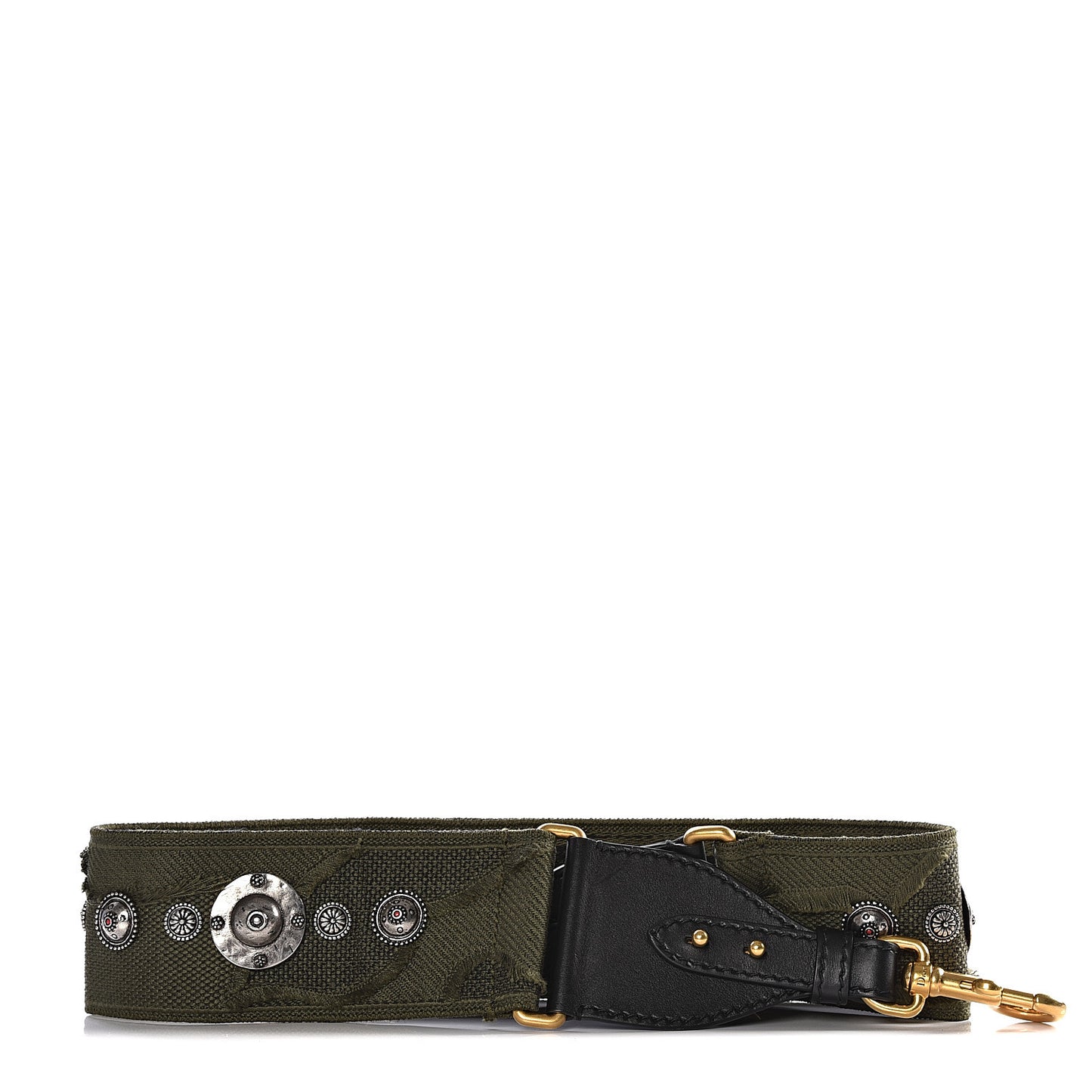 Canvas Embroidered Studded Camouflage Shoulder Strap Vert Multicolor