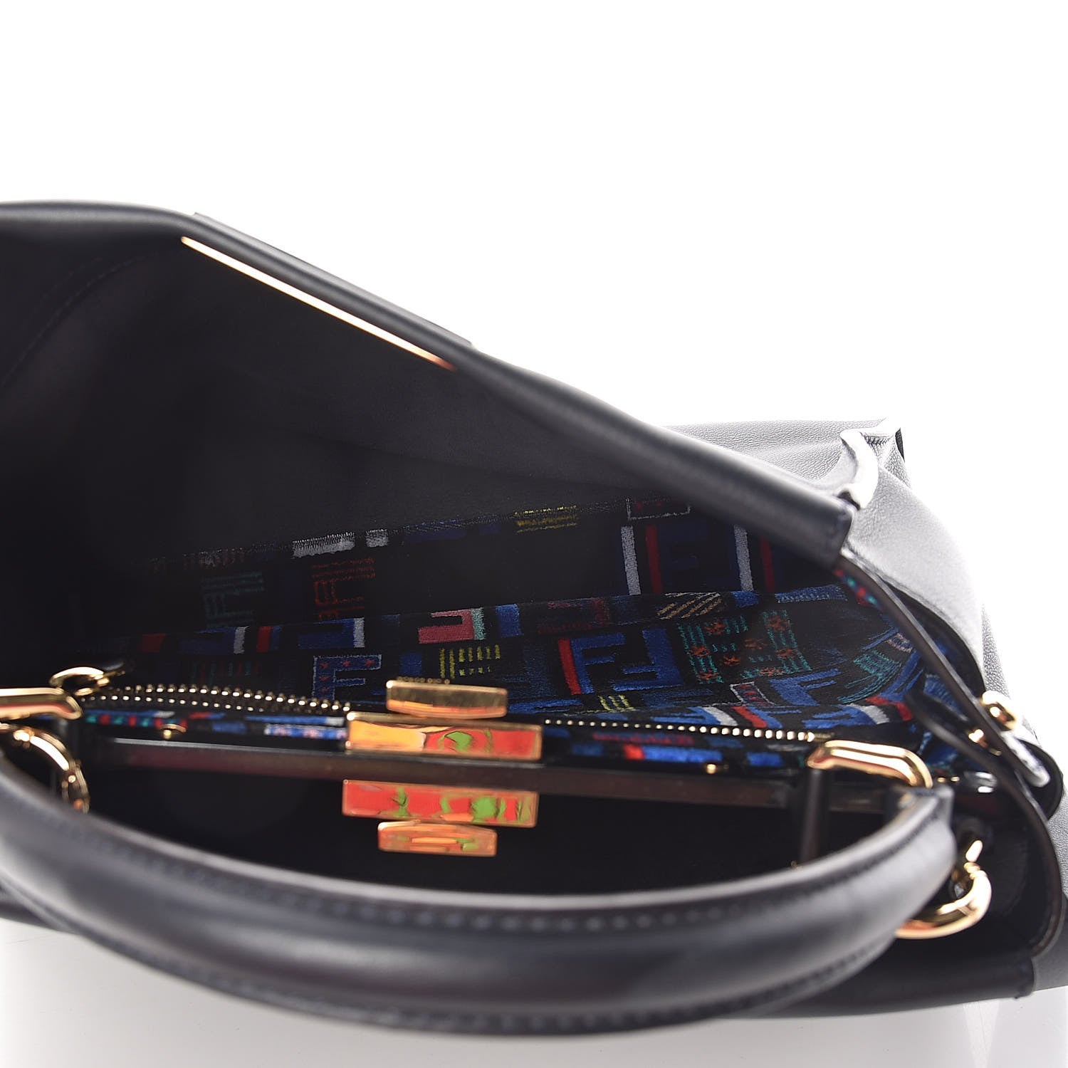 Fendi Calfskin Velvet Fun Fair Medium Peekaboo Iconic Satchel Night Blue Multicolor 8 of 13