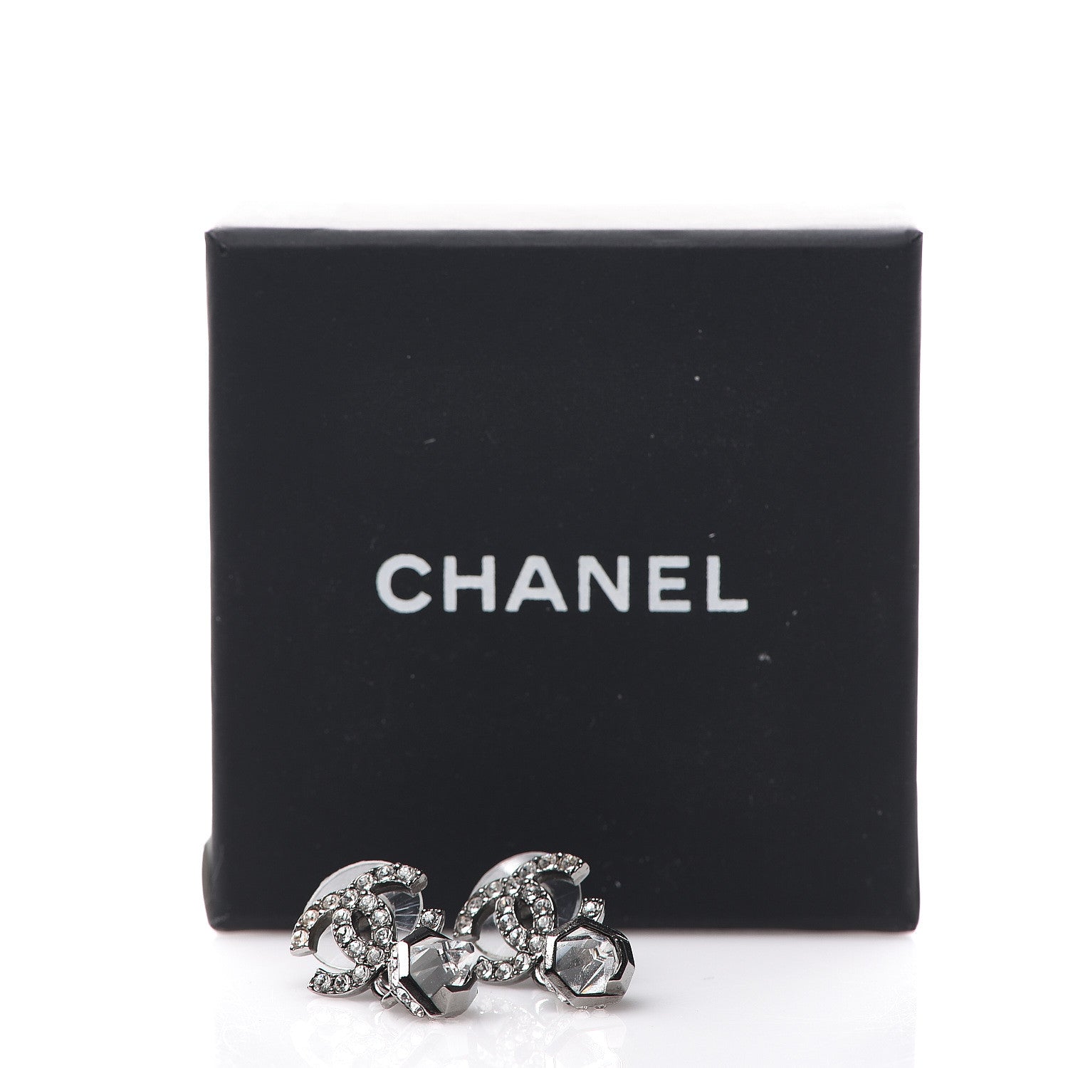 Chanel Ruthenium Crystal CC Drop Earrings Silver 5 of 5