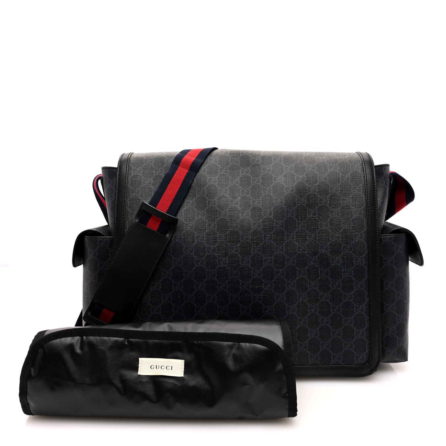 Gucci GG Supreme Monogram Web Messenger Diaper Bag Black Grey 3 of 10