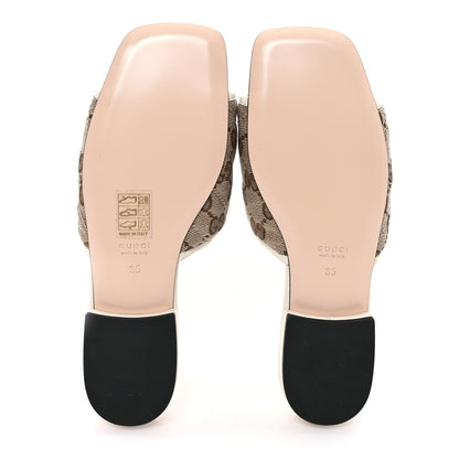 Gucci Monogram Matelasse Diagonal GG Marmont Flat Slide Sandals 35 Beige Ebony Mystic White 6 of 10