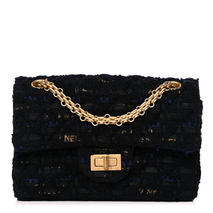 Chanel Tweed Quilted Mini 2.55 Reissue Flap Black Gold Navy 1 of 11