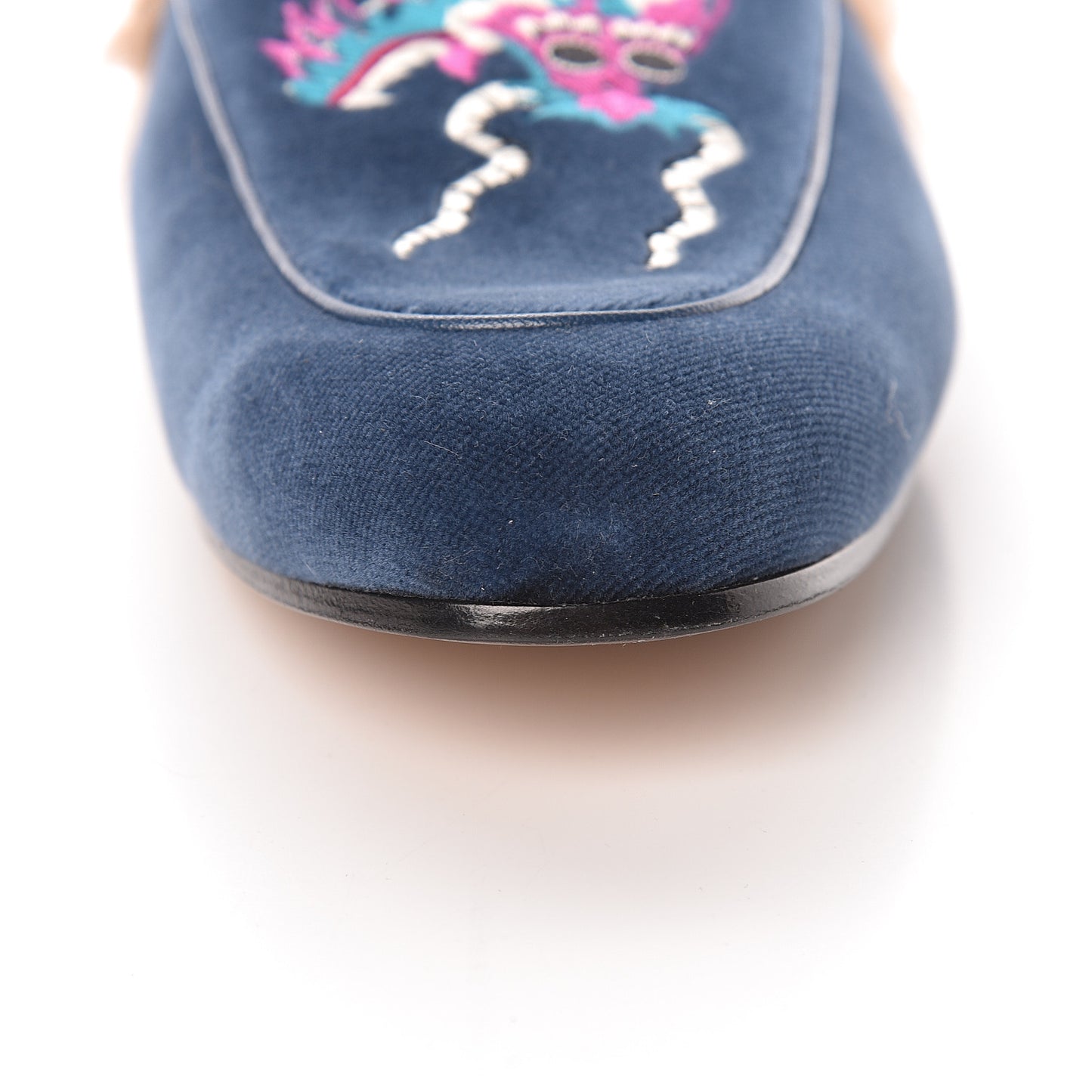 Velvet Fur Dragon Embroidered Mens Princetown Slippers 8 Zaffre Dark Zaffre